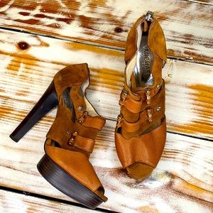 Michael Kors Tan Suede Leather Platform Size 8.5